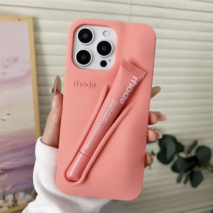 Lemontini Yellow Portable Lip Gloss Phone Silicone Soft Case for Iphone 17 11 12 13 14 15 16 Pro Max plus Lipstick Holder Cover﻿
